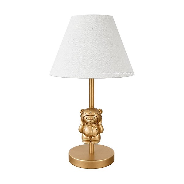 Abajur Ursinho Urso Aviador Dourado - Luminária Urso