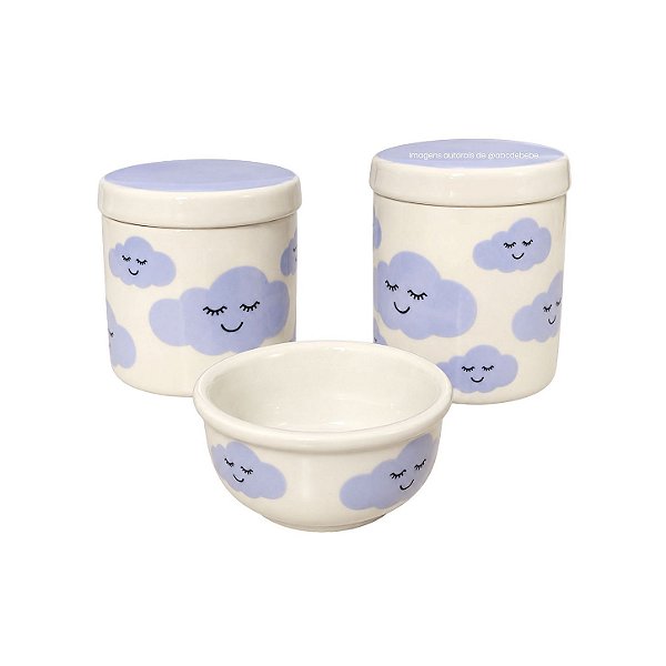 Kit Higiene Nuvem 3 Peças - Azul - Peça De Mostruário - prontaentrega