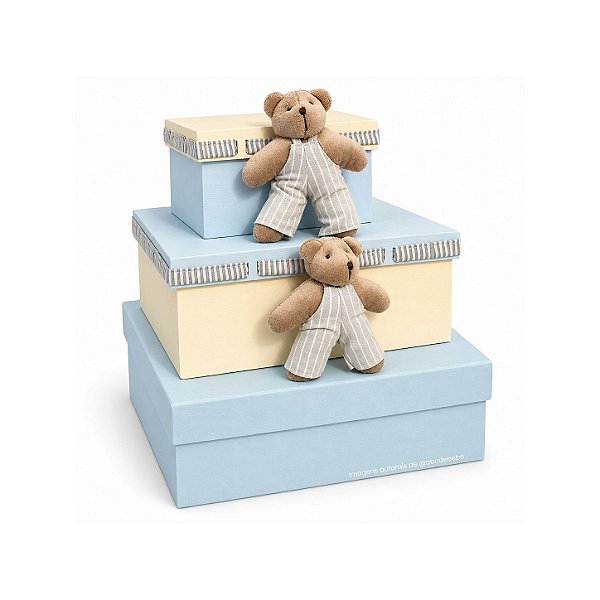 Kit 3 Caixas Organizadoras Azul - Peça De Mostruário - prontaentrega