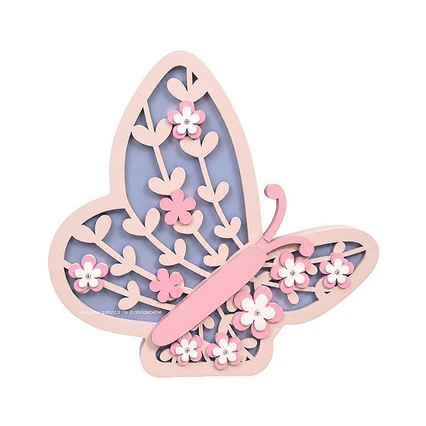 Luminária Decorativa Borboleta Com Flores Rosa - Peça De Mostruário - prontaentrega