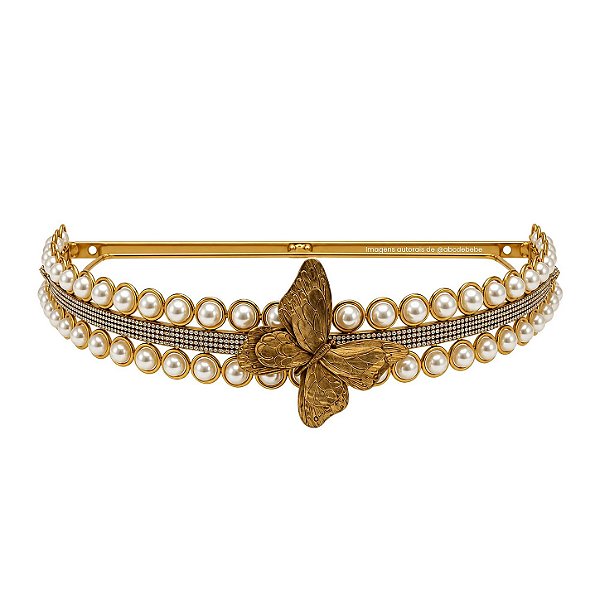 Dossel Decorativo Dourado Com Borboleta/Pérolas/Strass - Peça De Mostruário - prontaentrega