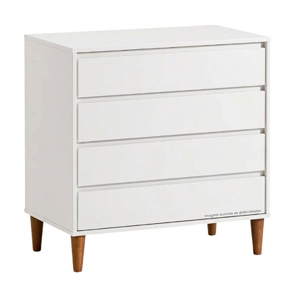 Cômoda Infantil 4 Gavetas Luny - Branco Com Nogueira