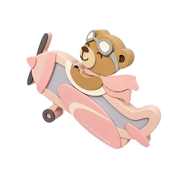 Luminária Infantil Ursa Aviadora Rosa - Peça De Mostruário - prontaentrega