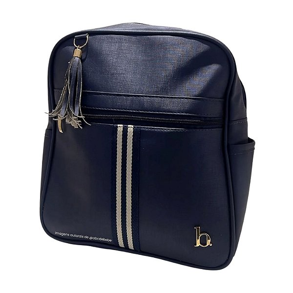 Mochila Infantil Azul Marinho Com Detalhe Branco - Peça De Mostruário - prontaentrega