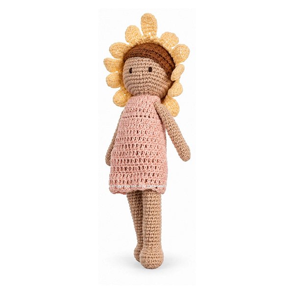 Amigurumi Decorativo Infanil Menina Vestido Rosa - Margaridas - 97-39