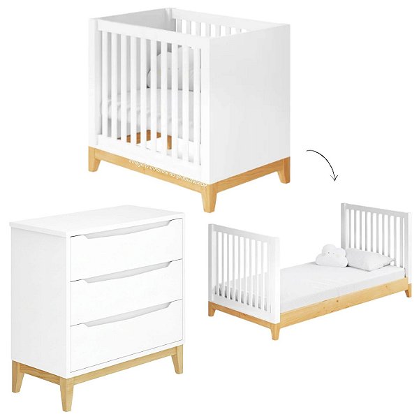 Conjunto Amor perfeito - Berço Médio 2 Em 1 + Cômo