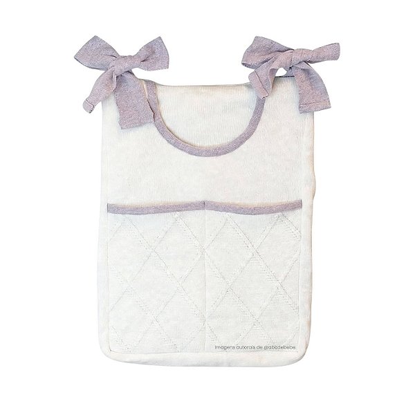 Porta-Treco em Tricô Branco - Trama Losango - Lilás Depeche