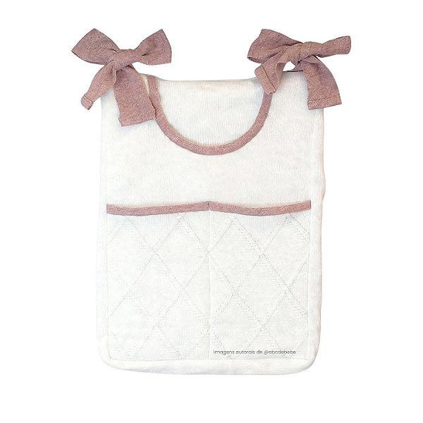 Porta-Treco em Tricô Branco - Trama Losango - Rosa Una