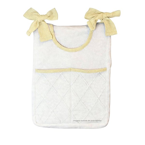 Porta-Treco em Tricô Branco - Trama Losango - Amarelo Charm