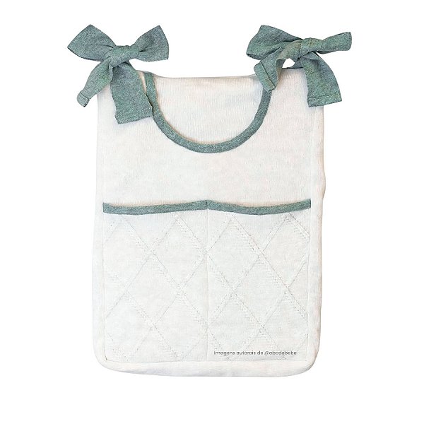 Porta-Treco em Tricô Branco - Trama Losango - Verde Senécio