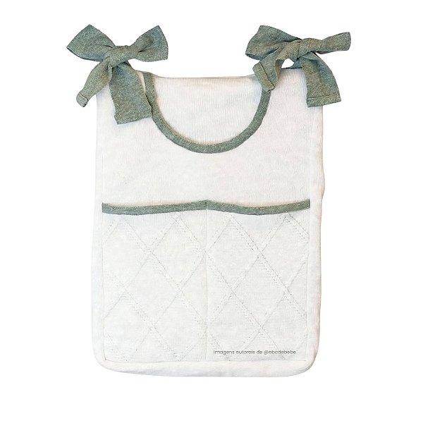 Porta-Treco em Tricô Branco - Trama Losango - Verde M.Plantação