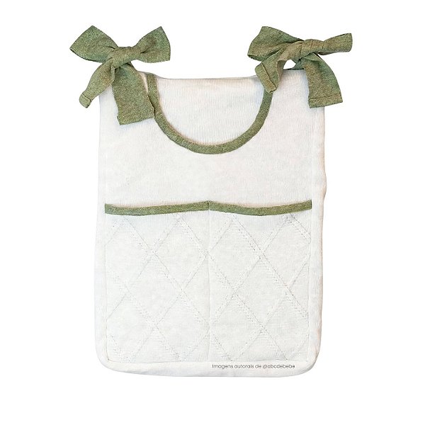 Porta-Treco em Tricô Branco - Trama Losango - Verde Limonada
