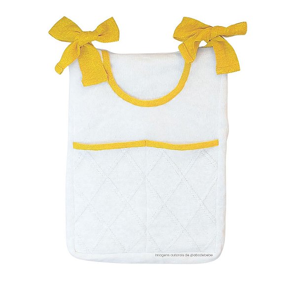 Porta-Treco em Tricô Branco - Trama Losango - Amarelo Plus