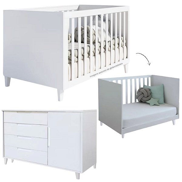 Conjunto Lili - Berço 2 Em 1 + Cômoda Com Porta - Branco