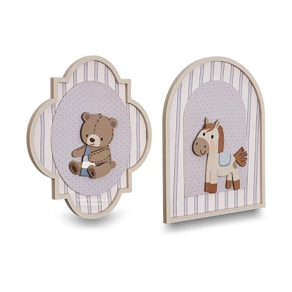 Kit 2 Quadros Decorativos Ursinho E Cavalinho - Teddy - 115050