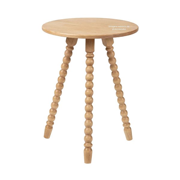Mesa Lateral De Apoio Em Madeira Maciça Com Design Torneado Solene - Carvalho Malva