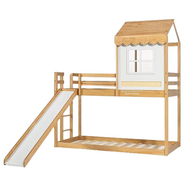 Beliche Cabana Com Escorregador E Cama Auxiliar Farm - Madeira/Branco