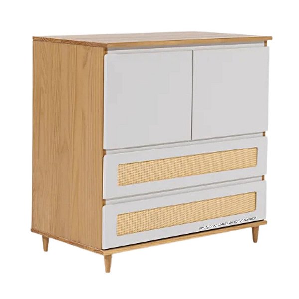 Cômoda 2 Portas E 2 Gavetas Com Detalhe Em Palha Farm - Mel