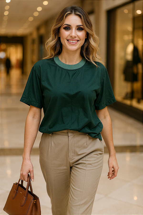 Blusa Verde com Gola Canelada