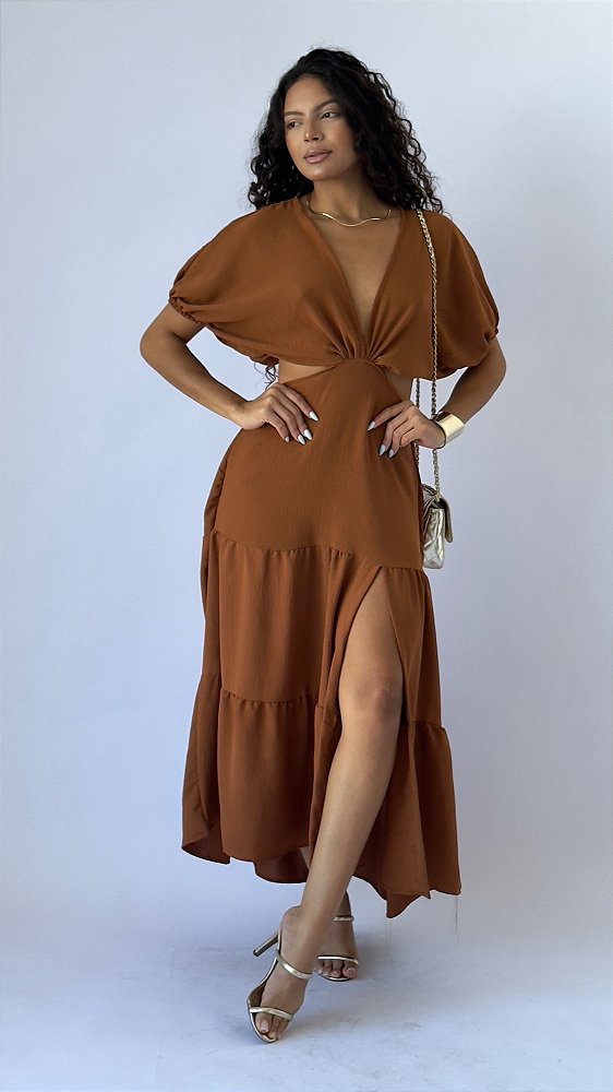Vestido Longo Terracota com Fenda