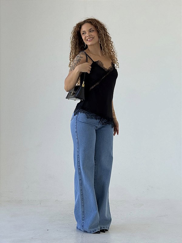 CALCA WIDE LEG LLC AZUL OCASIAO JEANS  926
