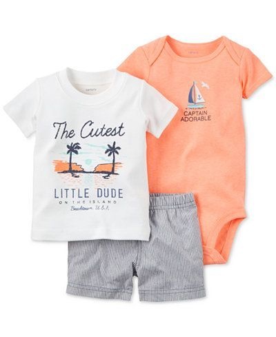 Conjunto 3 peças branco e laranja - CARTERS
