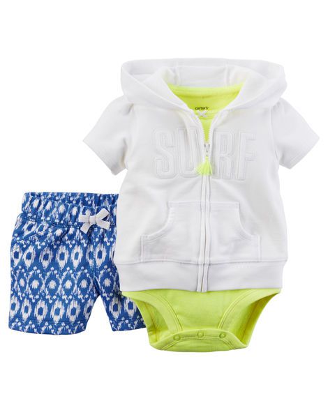 Conjunto 3 peças body regata com casaquinho manga curta branco - CARTERS