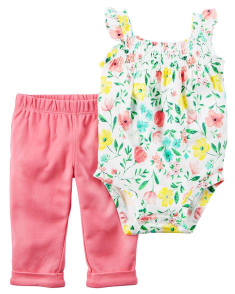 Conjunto 2 peças body regata florido e calça rosa - CARTERS