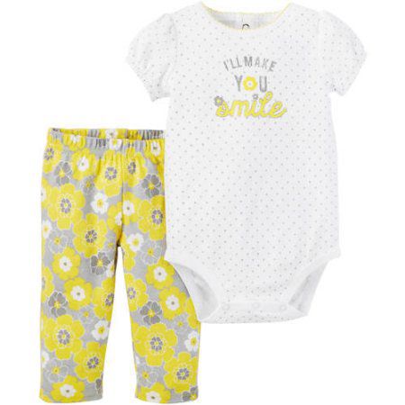 Conjunto 2 peças amarelo e cinza floral Child of Mine made by CARTERS