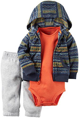 Conjunto 3 peças com body laranja e casaco e calça em fleece - CARTERS