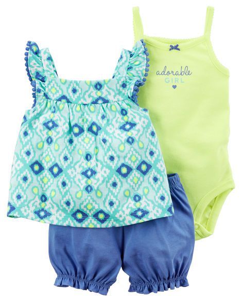 Conjunto 3 peças azul e verde com neon - CARTERS