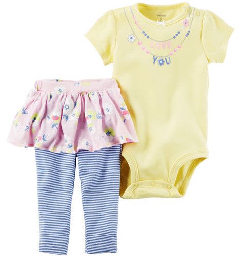 Conjunto 2 peças body amarelo com legging saia azul e rosa floral - CARTERS