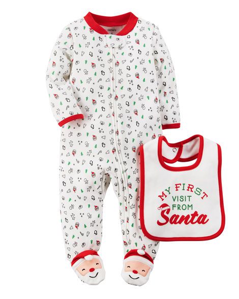 Macacão em malha com babador branco e vermelho Papai Noel - CARTERS