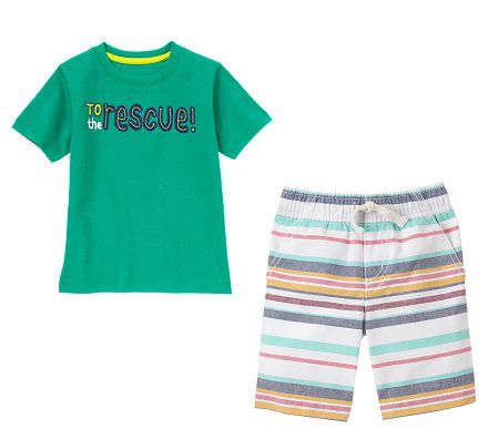 Conjunto 2 peças camiseta verde com bermuda listras coloridas - GYMBOREE