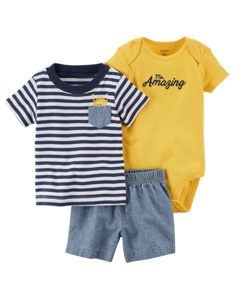 Conjunto 3 peças azul marinho e amarelo Monstrinho - CARTERS