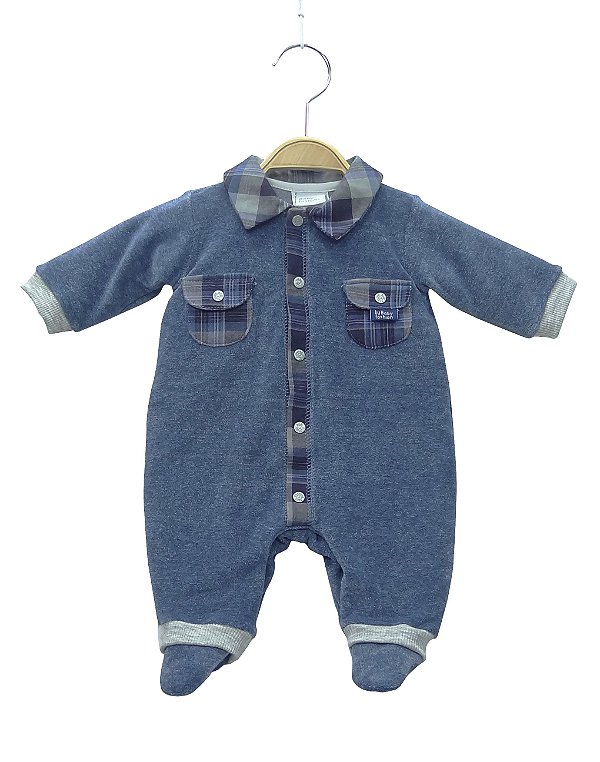 Macacão em plush imita jeans com xadrez - BABY FASHION