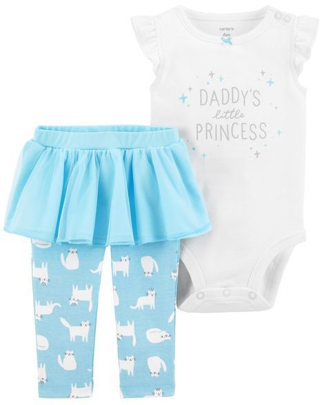 Conjunto 2 peças body branco com legging saia tutu azul - CARTERS