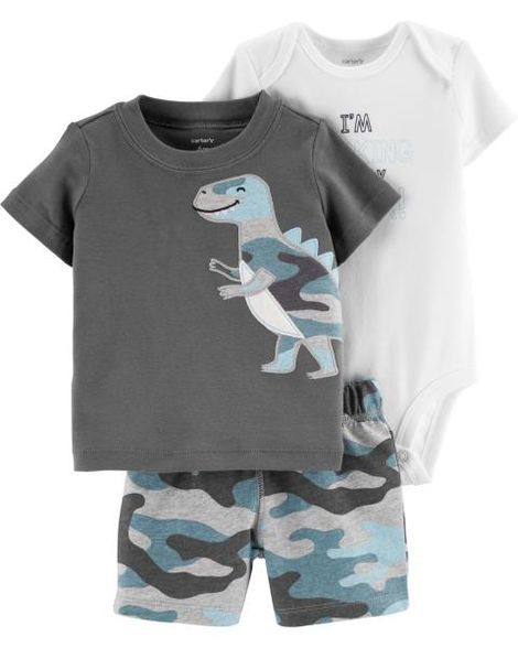 Conjunto 3 peças cinza camuflado Dinossauro - CARTERS