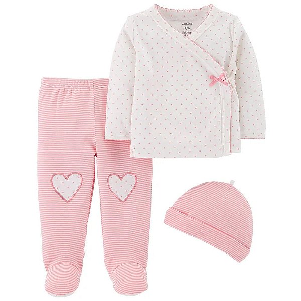 Conjunto de cardigã, calça com pés e gorro Carter's