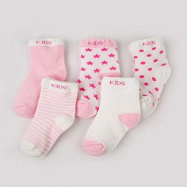 Kit 5 pares de meias kids rosa