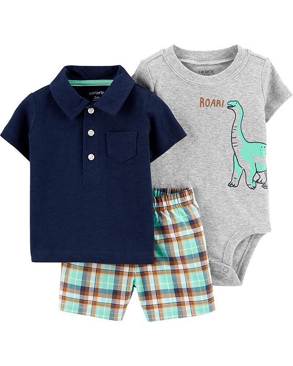 Conjunto 3 peças azul marinho polo dino - Carter's