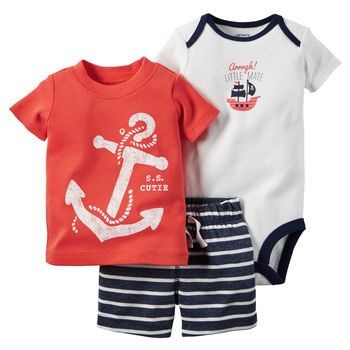 Conjunto 3 peças vermelho e azul marinho ÂNCORA - CARTERS