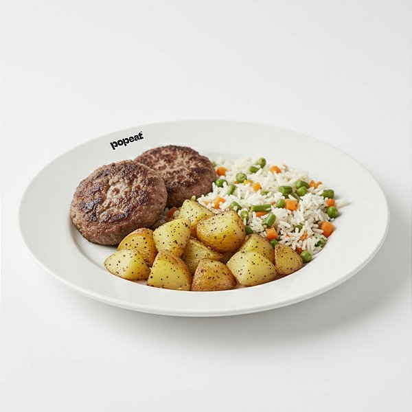 Hambúrguer de Patinho com Arroz à Grega e Batata Assada | 300g : 1_un