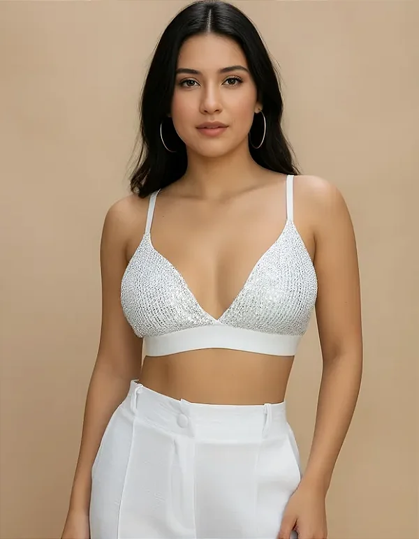 Cropped Paetê Com Bojo