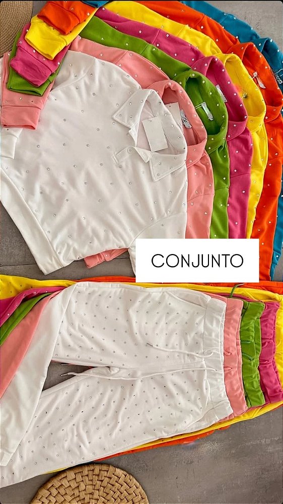 Conjunto Blusa e Calça Moleton Com Aplicação Brilho