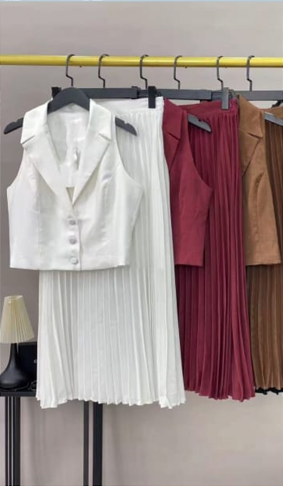 Conjunto Colete e Saia Plissada