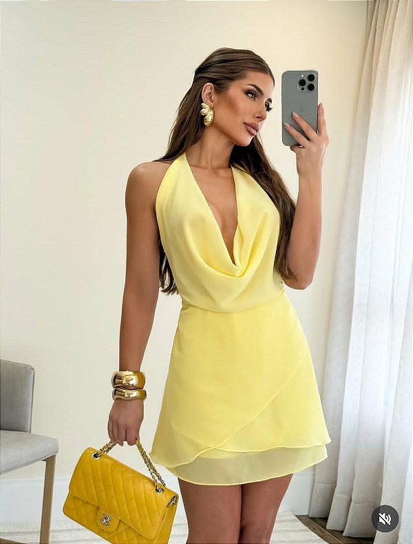 Macaquinho Chiffon Amarelo Costa Nua