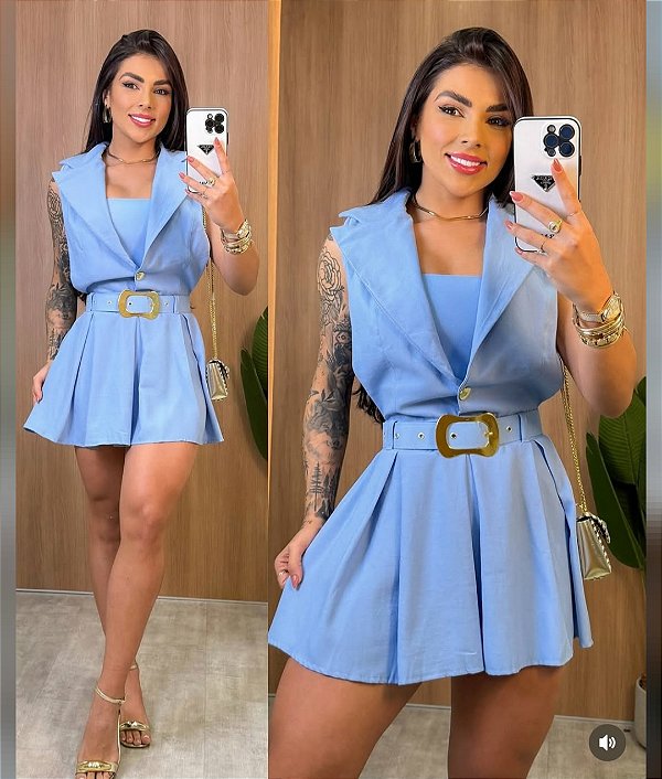 Vestido Curto Com Top E Cinto