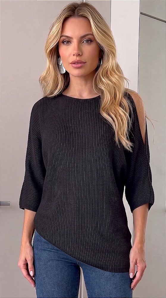 Blusa Assimétrica Tricot Preta