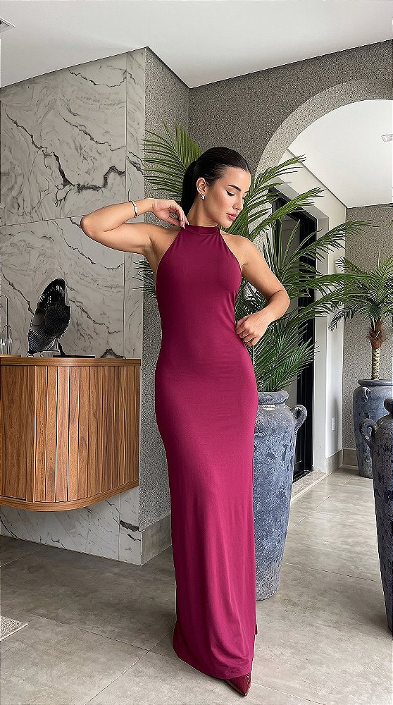 Vestido Longo Costa Nua Vinho